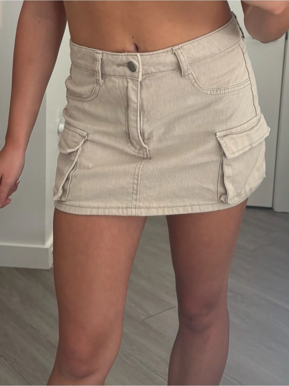 Beige Cargo Pocket Mini Skirt